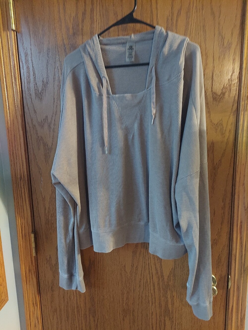 Mono B Thermal Waffle Knit Pullover Hoodie Taupe Beige Size 2XL